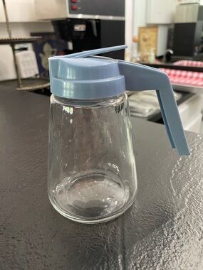 Gemco Syrup Glass Pouring Jar with Pale Blue Lid